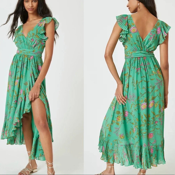 Anthropologie Ruffle-Sleeve Floral-Wrap Midi Dress - Picture 9 of 11